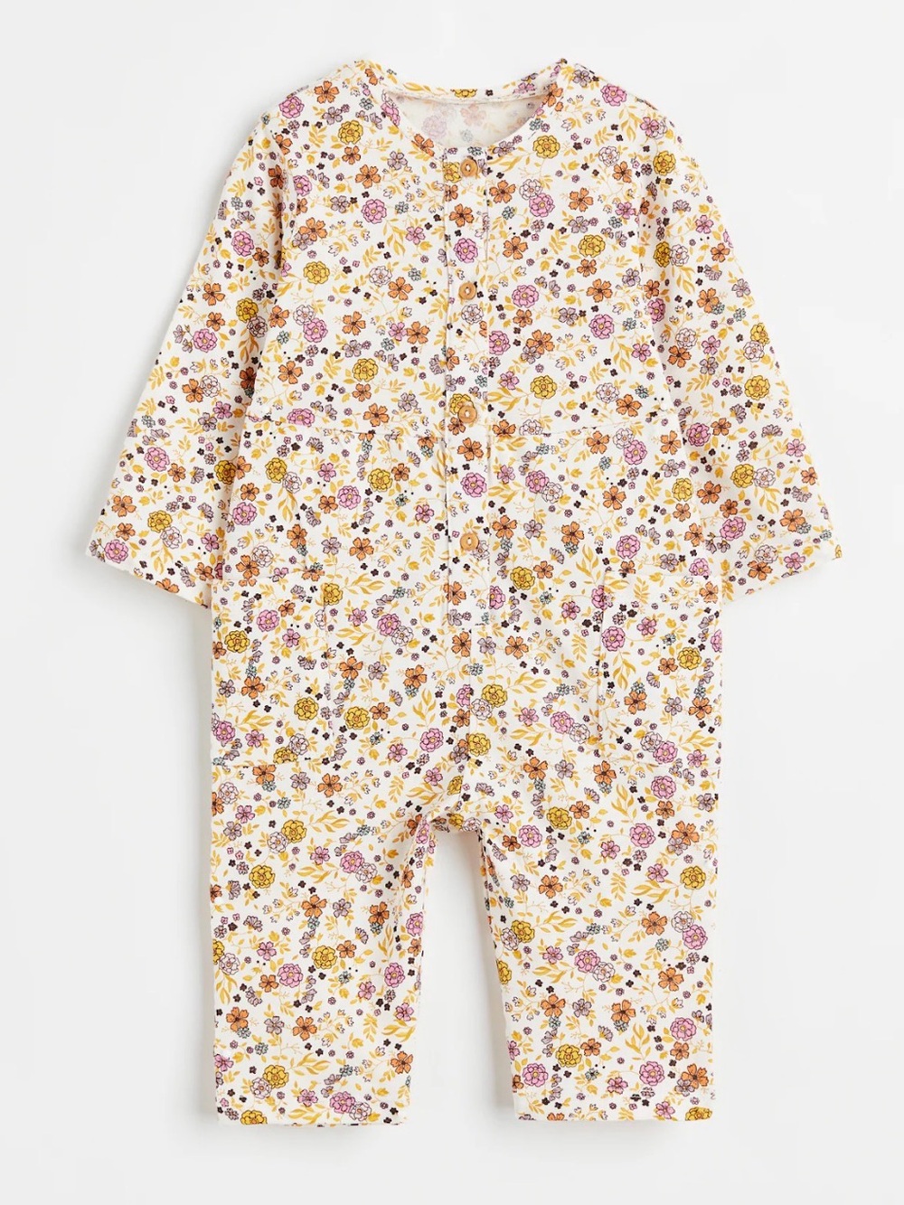 H&M Baby Floral Long-Sleeve Romper in White, Yellow, Pink